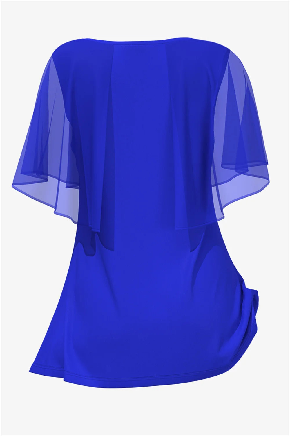 Camiseta elegante de talla grande para mujer, Blusa de gasa con manga acampanada, doble capa, corte falso, dos piezas plisadas, Top de verano 2024