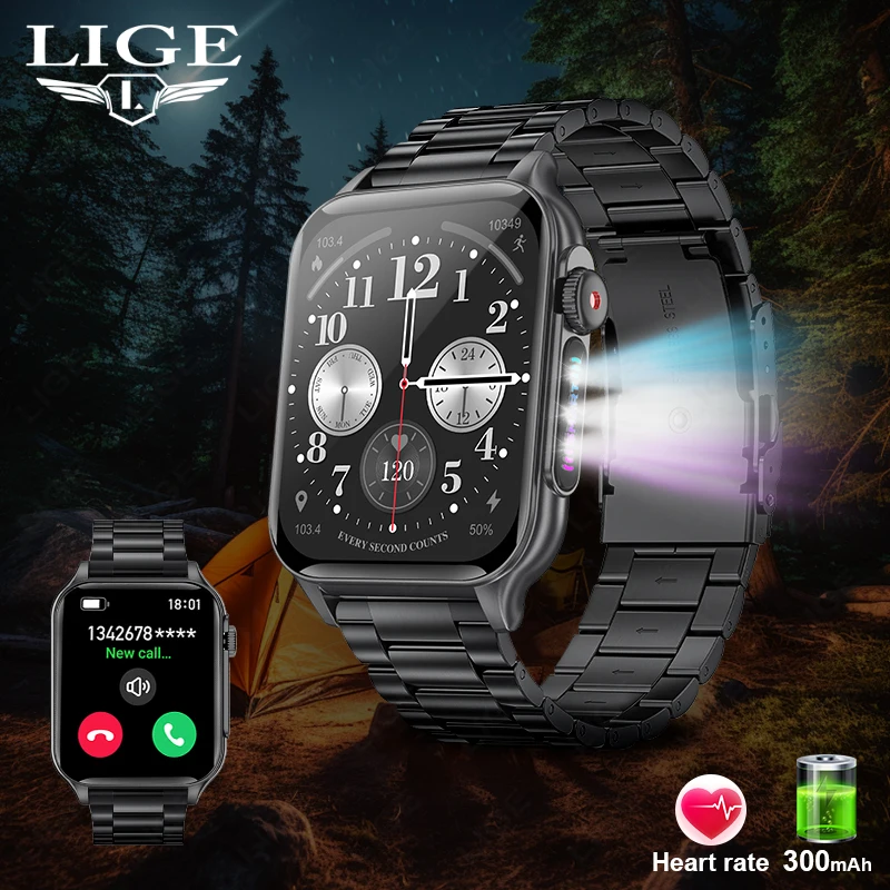 

LIGE Smart Watch Men Bluetooth Call Breathing Light 1.96'' HD Screen Outdoor Bracelet Heart Rate Monitoring New Smartwatch 2024