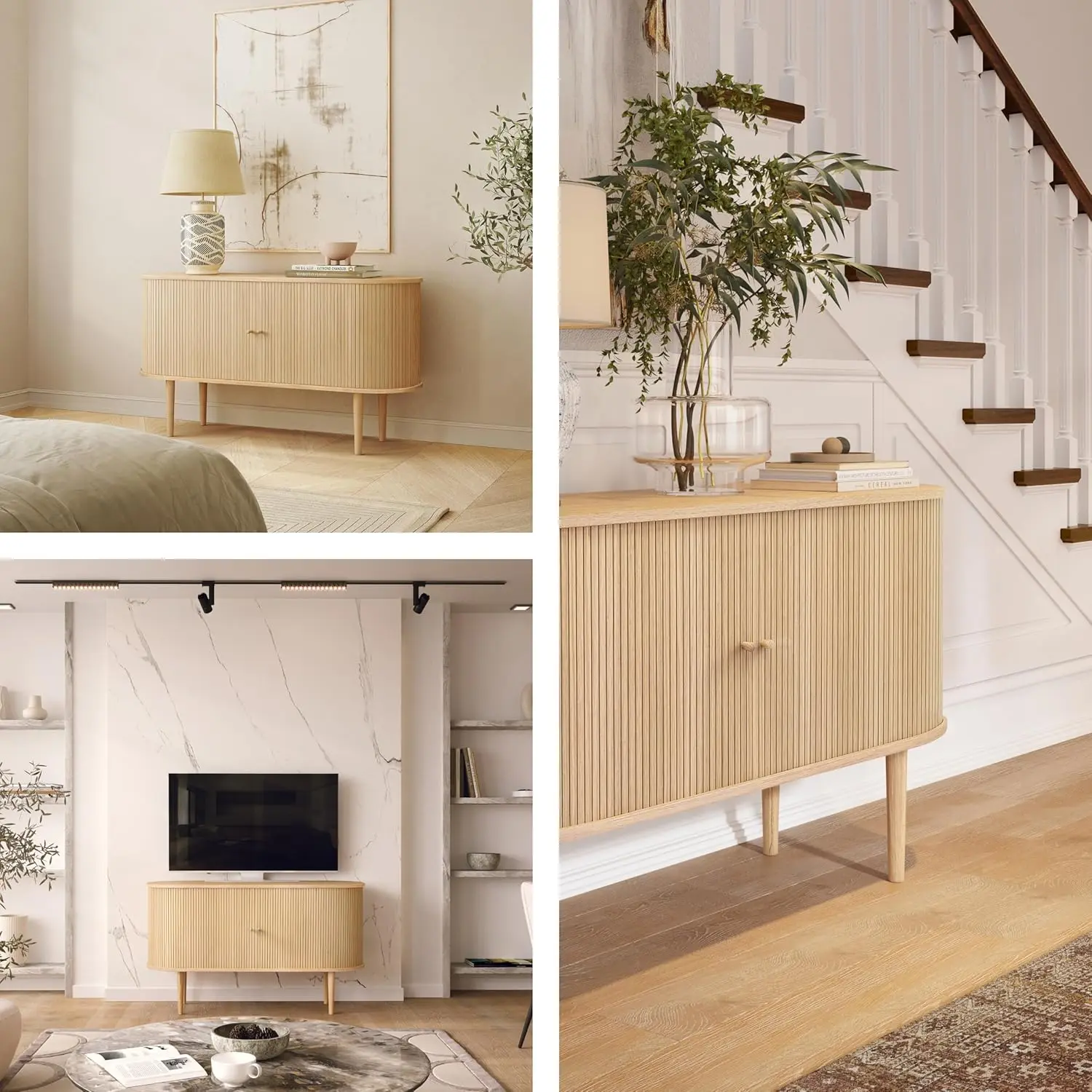 خزانة تخزين جانبية مقاس 55 بوصة مع أبواب ورفوف - خزانة تخزين Credenza للمكتب، وخزانة تخزين غرفة النوم، والقاعة