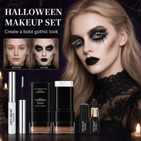 3 個のハロウィンメイクアップキットマスカラホワイトファンデーションスティックブラックフェイスペイントスティック、ゴスヴァンパイアスケルトン SFX コスプレ仮装パーティー
