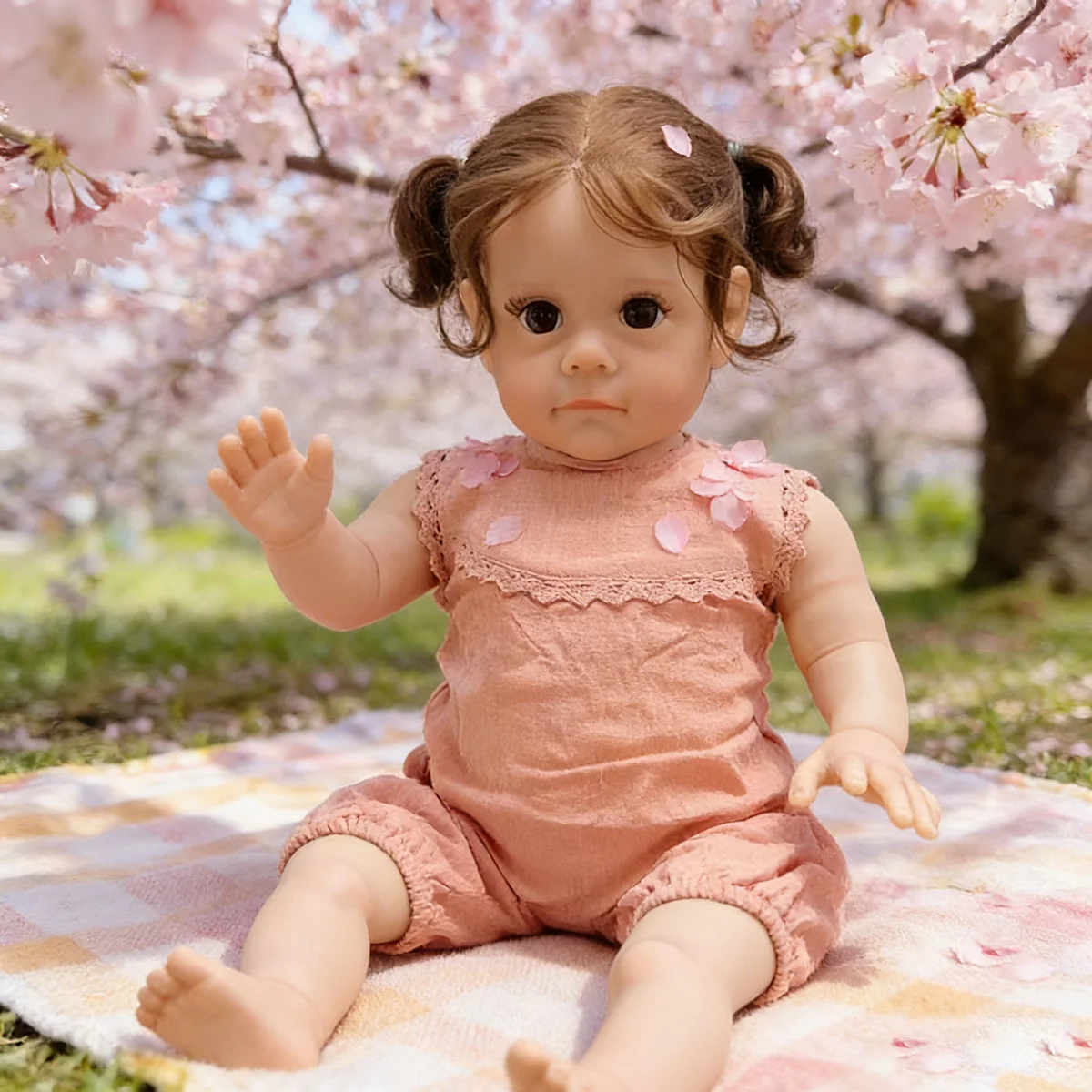 55cm Maggi Reborn Baby Doll - Realistic Hand-Rooted Hair, Soft Touch Body, 3D Visible Veins & Brown Eyes, Lifelike Newborn Toy