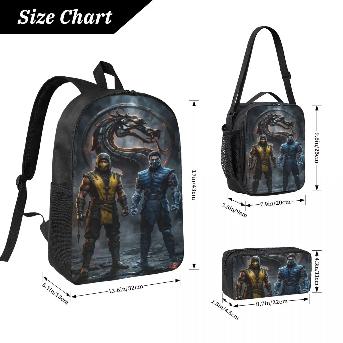 3Pcs Mortal Kombat II Moive 2026 School bags Set for Kids Pencil Boxes Backpack Sets with Lunch Box For School Students Daypack