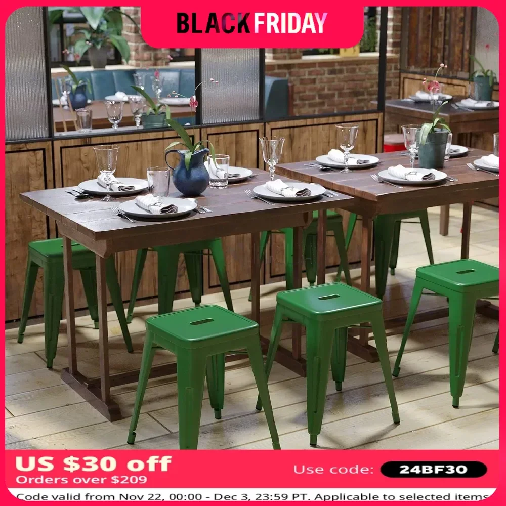 Metal Dining Table Height Stool - Backless Green Kai Commercial Grade Stool - 18 Inch Stackable Dining Chair - Set of 4