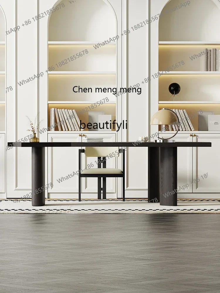 

K185 Italian Minimalist Desk Modern Minimalist Solid Wood Smoked Wood Leather Designer Model Office Butterfly Desk