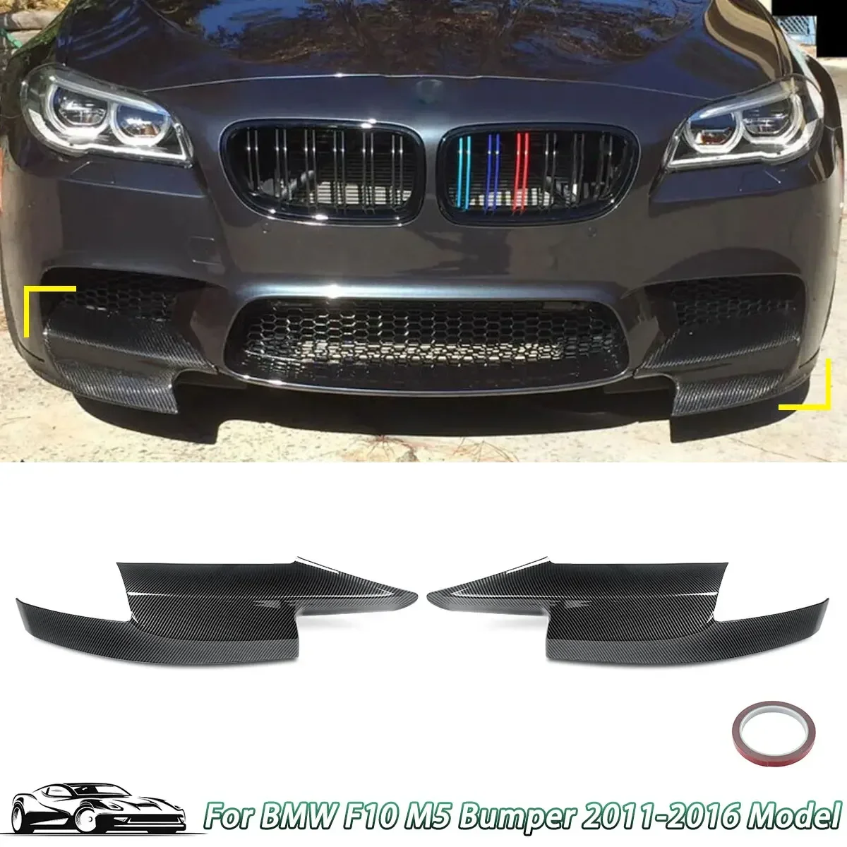 Carbon Fiber Style Front Bumper Corner Splitter Lip for BMW F10 M5 Only 2010-2016