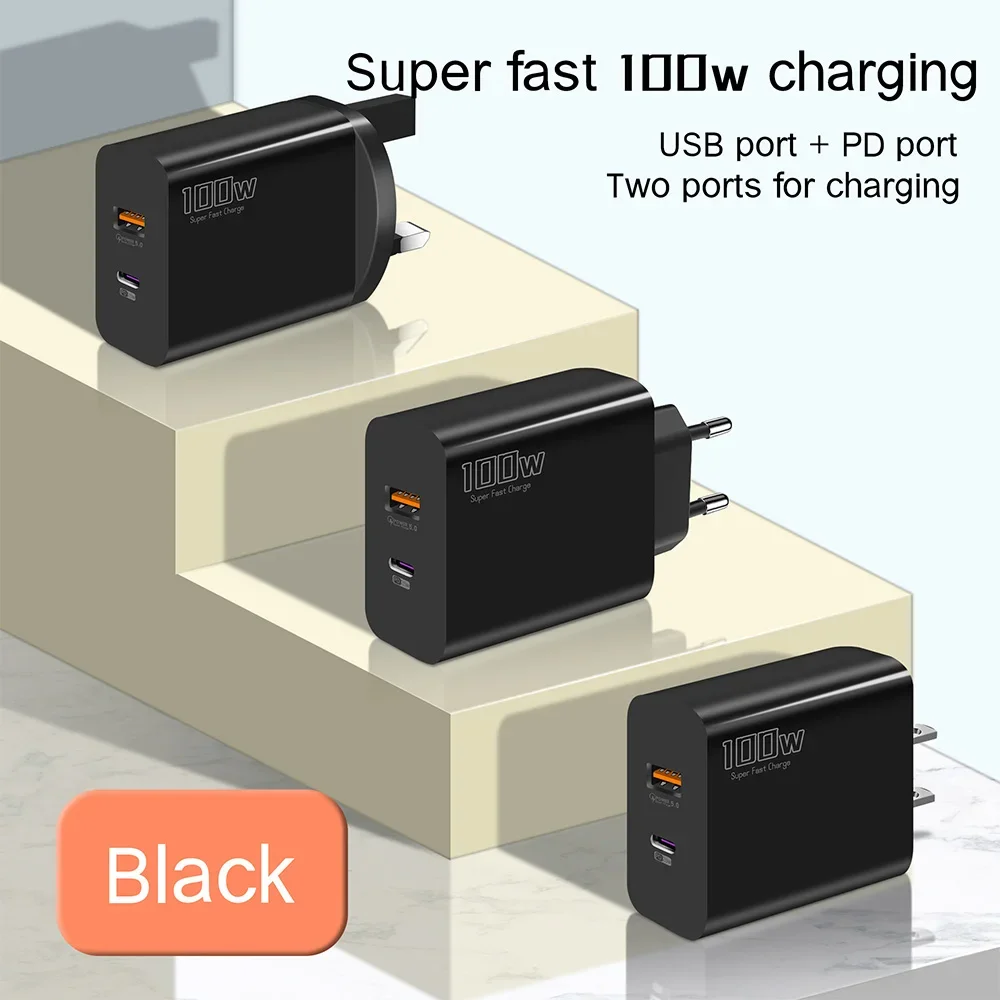 Elough 100W EU/UK/US Fast Charge Adapter USB C + USB A Super Charge Mobile Phone For Huawei Samsung Iphone Tablet - náhled 4