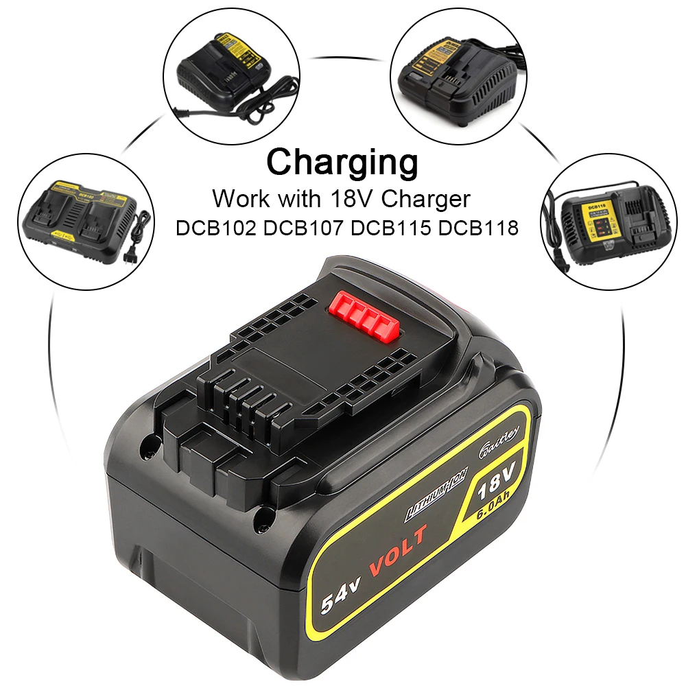 Waitley 18V 54V 6,0ah akumulator litowo-jonowy o zmiennym napięciu kompatybilny z 606 elektronarzędziami bezprzewodowymi 20V 60V DEWALT