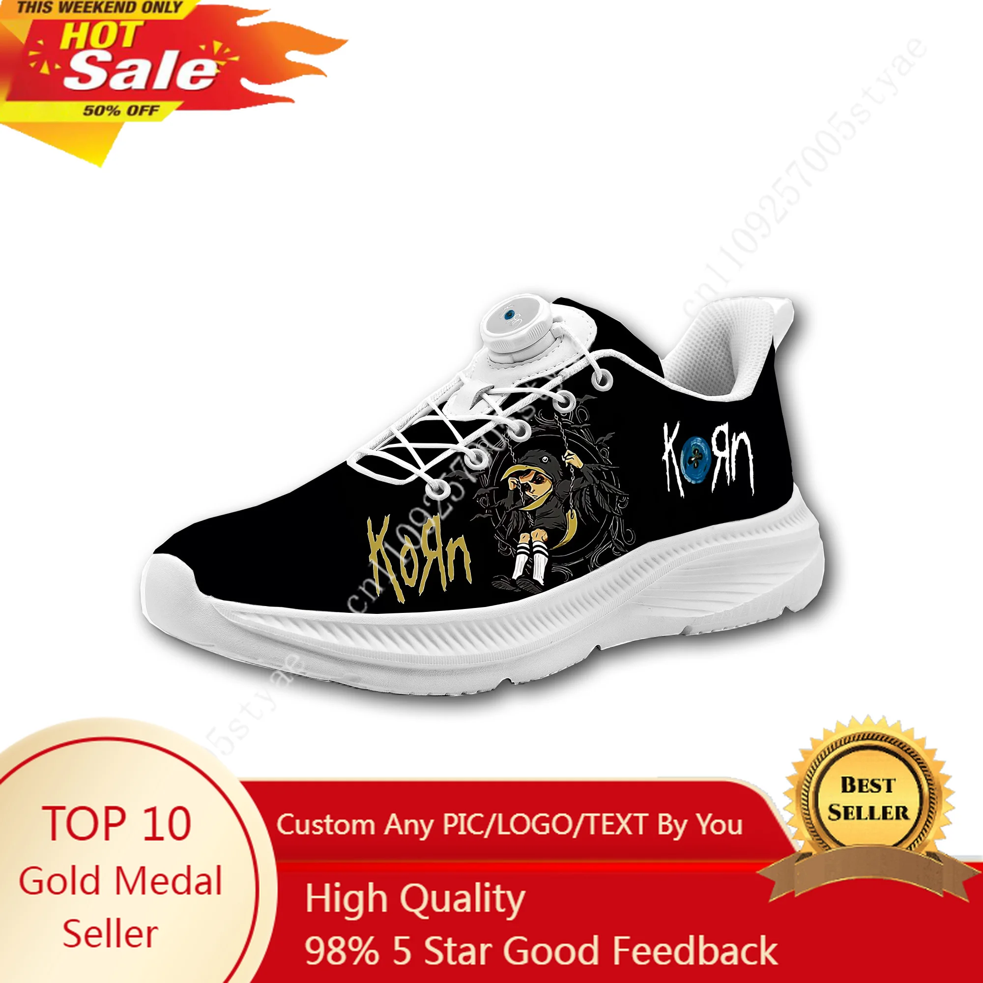 

Korn Rock Band Mens Womens Casual Hiking Shoes Laceless Rotating Button Sports Shoes lightweight Custom Sneaker