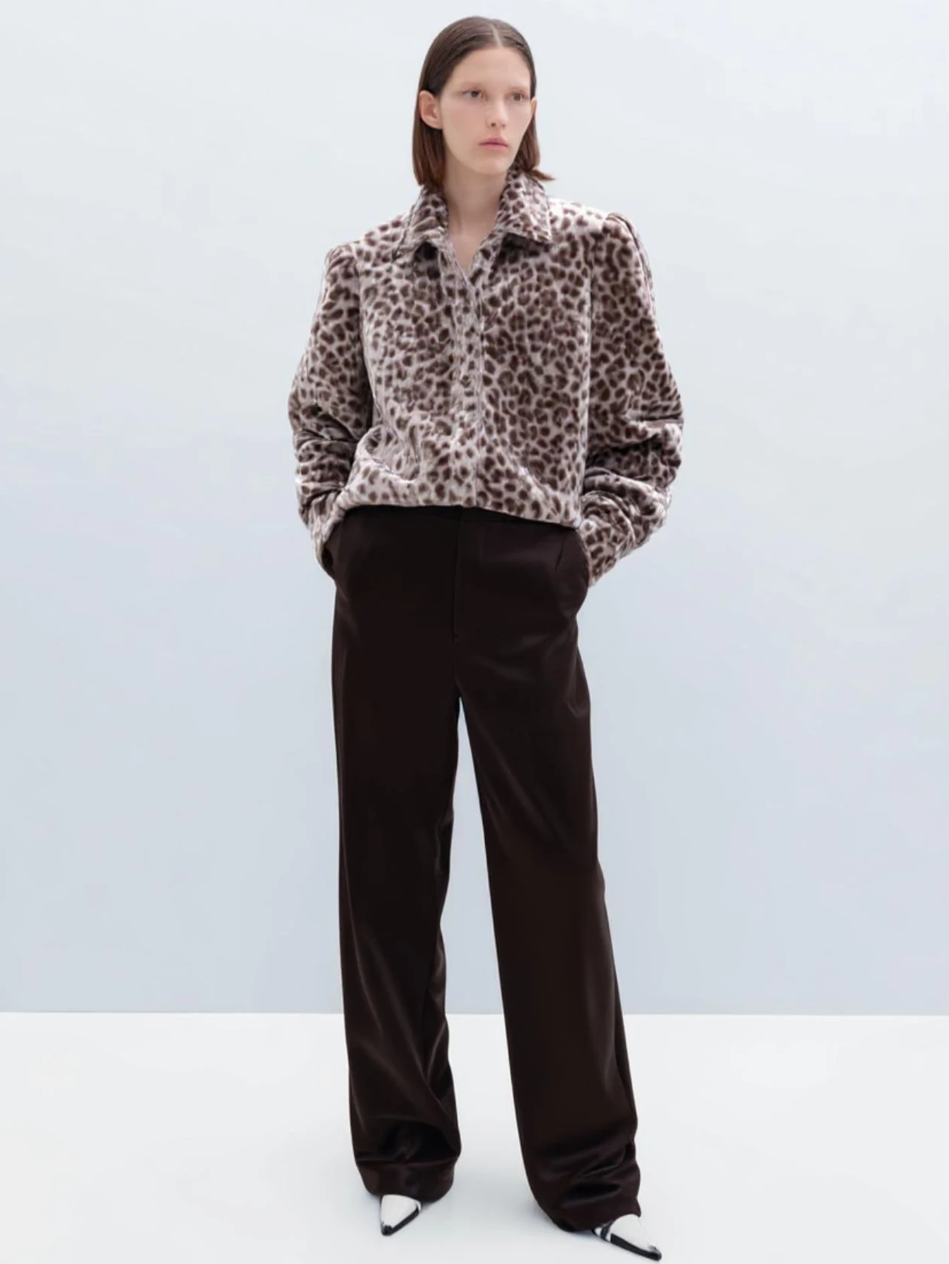 سترة نسائية طويلة الأكمام بطبعة الفهد وياقة قميص برية للخريف والشتاء، أزياء الشارع للاستخدام اليومي