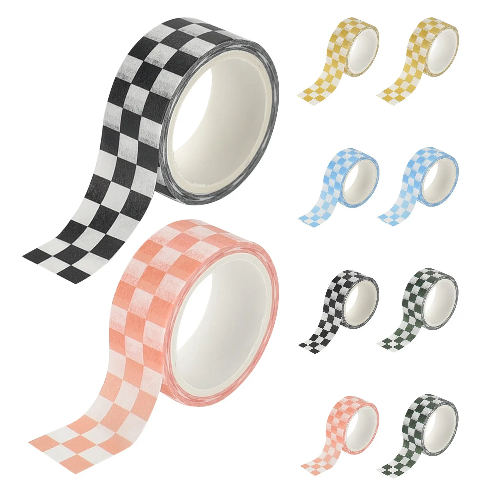 

10Pcs Decorative Washi Tape Grid Checkered Pattern Textured Scrapbook Paper Rolls for DIY Journaling Crafting Supplies