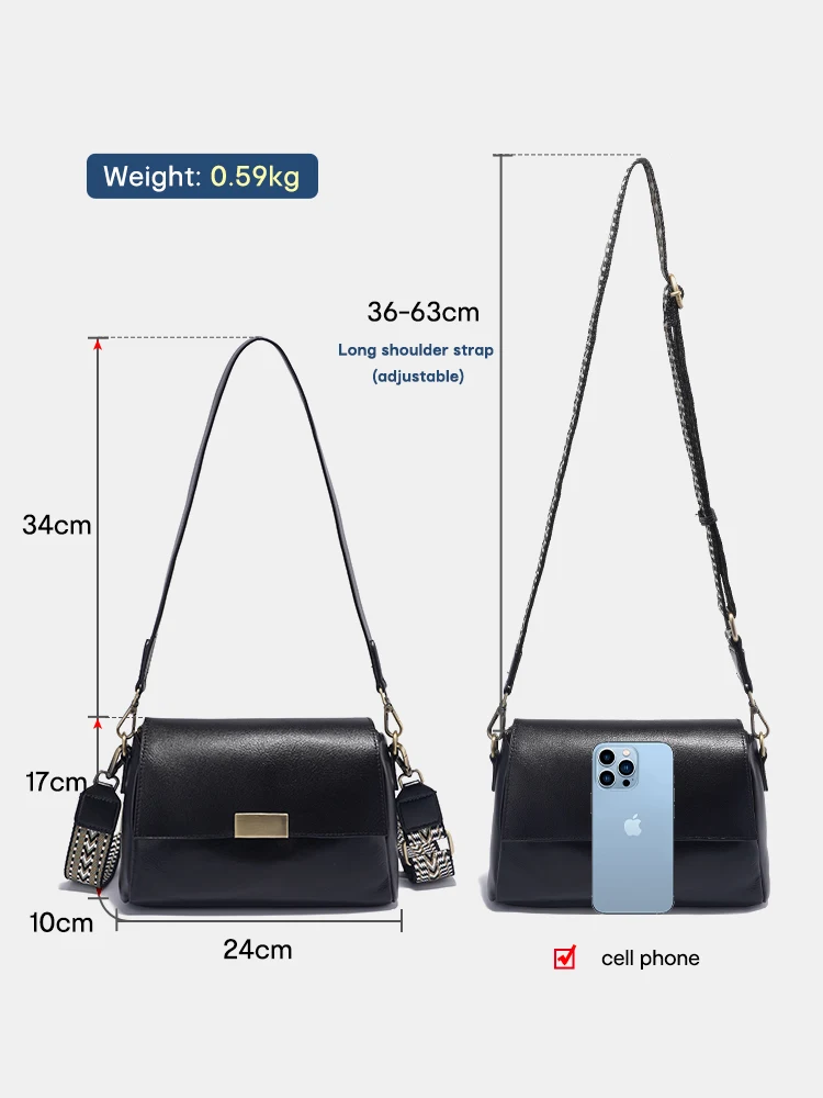 Zency Genuine Leather Luxury Designer Handbag For Women Large Capacity Shoulder Bag For Commuter Ladies Handbag Retro Black