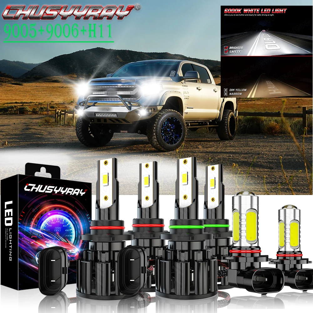 

CHUSYYRAY Автомобильные фары 6x, совместимые с Toyota Tundra 2007-2013 Combo 9005 9006 светодиодный, фары высокой и низкой 9145, противотуманные лампы, комплект