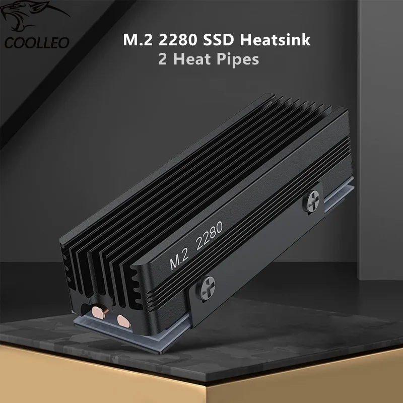 COOLLEO M.2 2280 SSD Heat sink with 14.8W/MK Thermal Pad 2 Heat Pipes For M.2 NVMe 2280 SSD Cooler