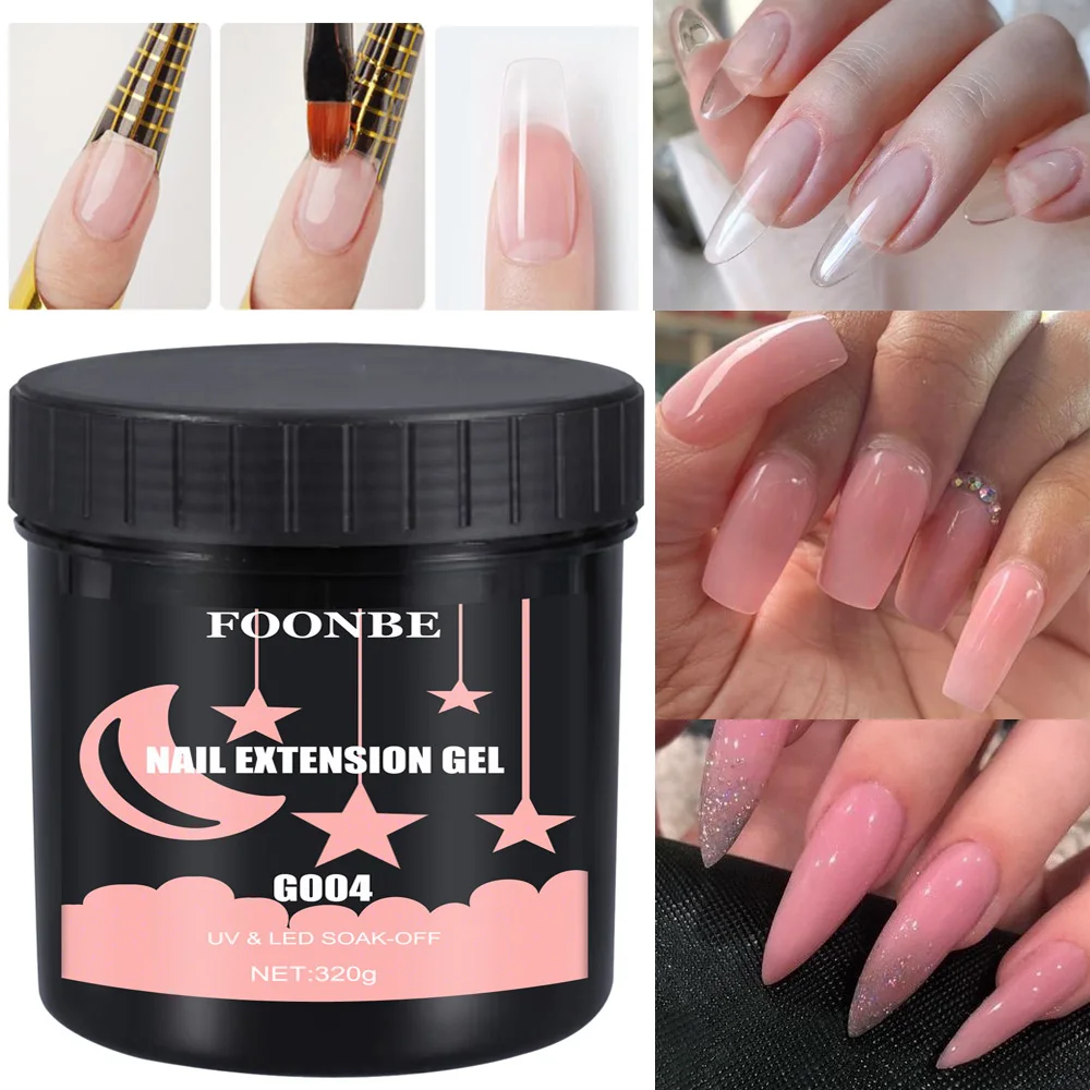 320g Quick Nail Build Gel Nail Extension Medium Viscosity UV Gel Clear Pink Nude Soft Painless Extending Paper Form Strengthen