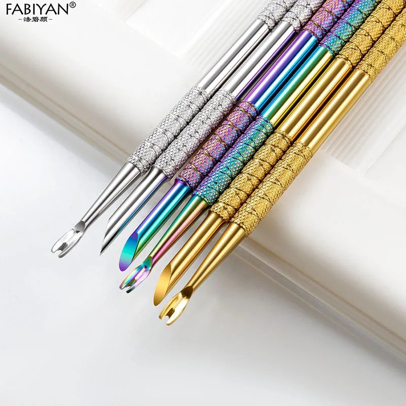 Stainless Steel Cuticle Pusher Double Headed Dead Skin Push Cuticle Remover Circle Beveled Nail Grinding File Manicure Tools