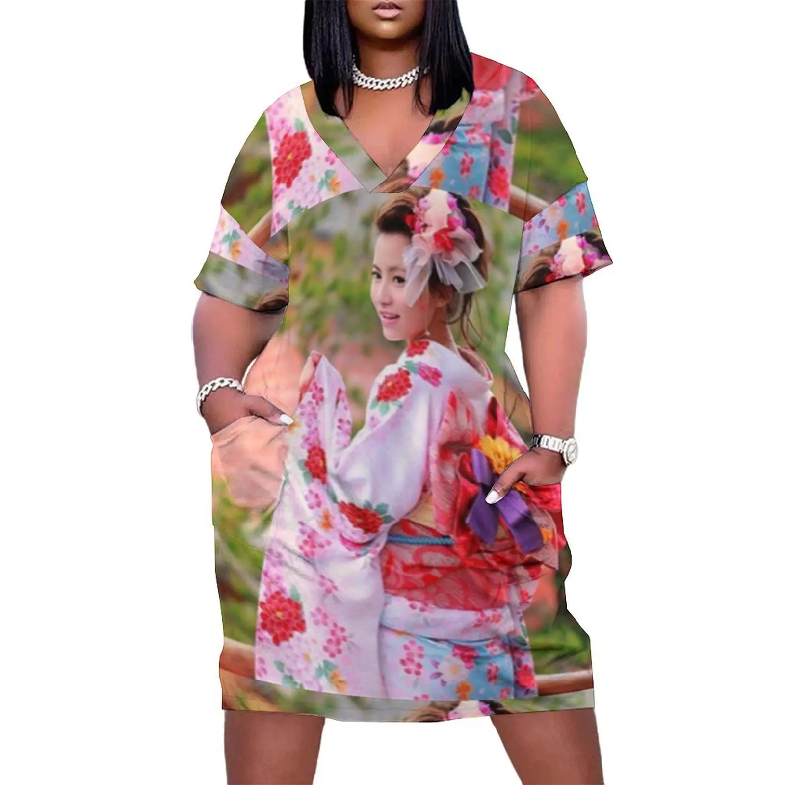 

Beautiful Japanese Girl in Kimono Loose Pocket Dress Summer dresses for women Bride dresses