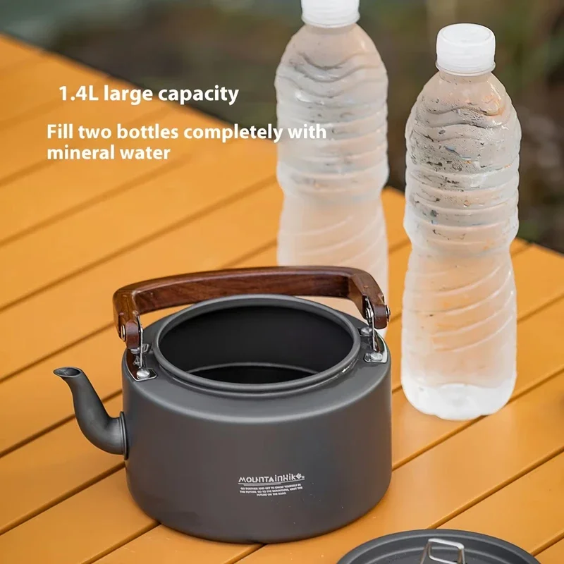 

Aluminum Alloy Camping Tea Kettle With Wooden Handle,1.4L Portable Outdoor Kettle Durable Cookware For Camping Hiking