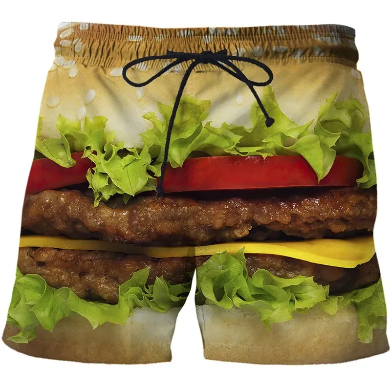 Shorts de plage hawaïens drôles pour hommes, impression 3D de saucisses de hamburger, shorts de planche de surf décontractés, maillots de bain de vacances, vêtements pour enfants, nouveau