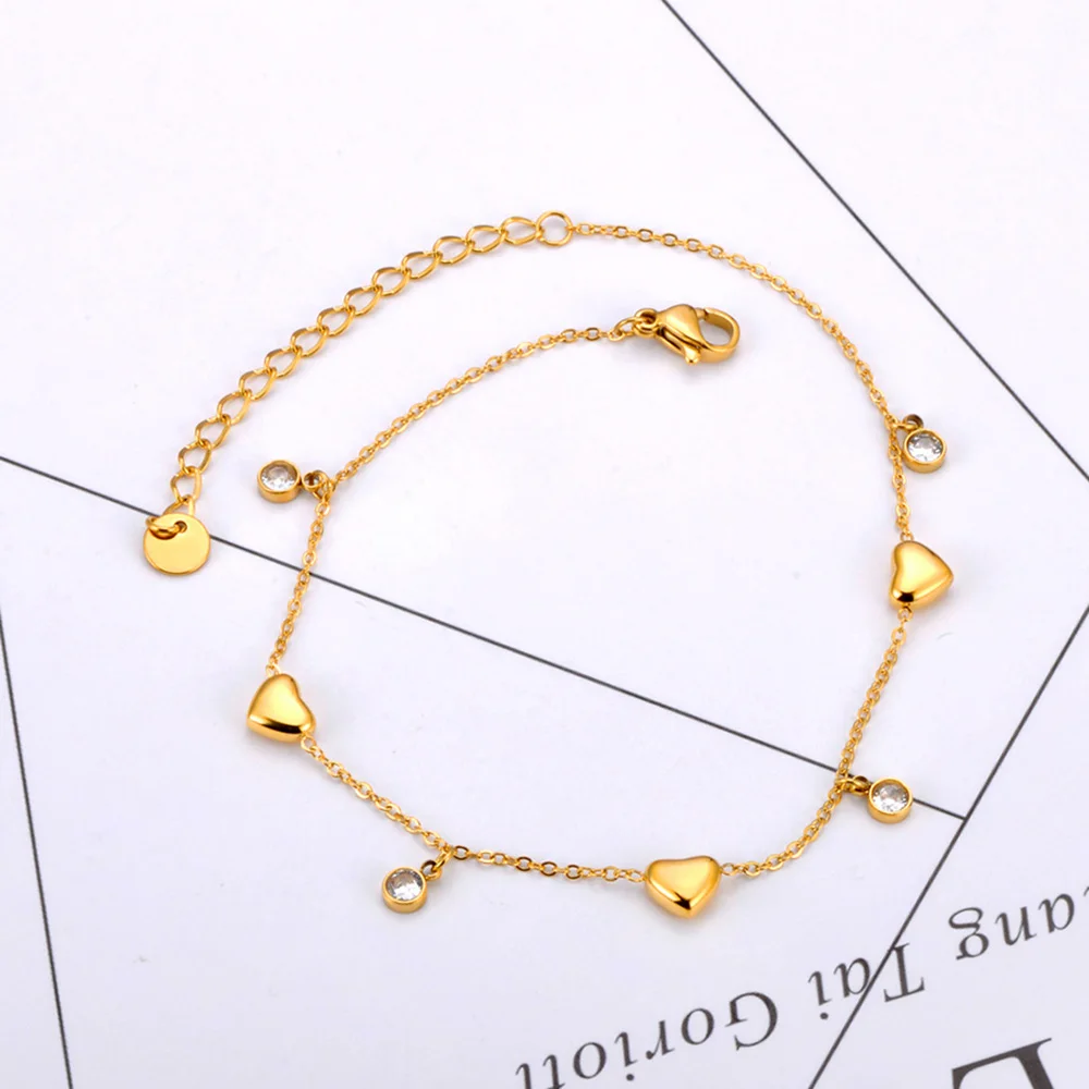 Lokaer White Cubic Zirconia Heart Chain Stainless Steel Trendy Anklet For Women Girls Fashion Delicate Summer Jewelry New A24006