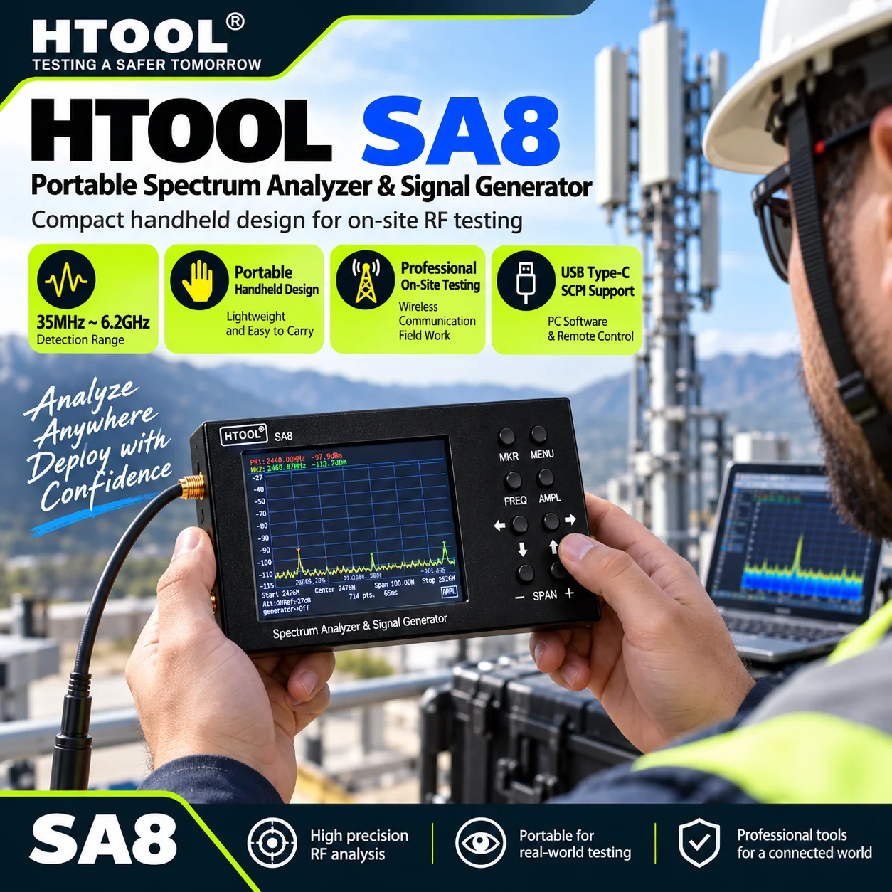 جهاز تحليل الطيف المحمول HTOOL - مراجعة Signal Generator Spectrum Analyzer وسعره