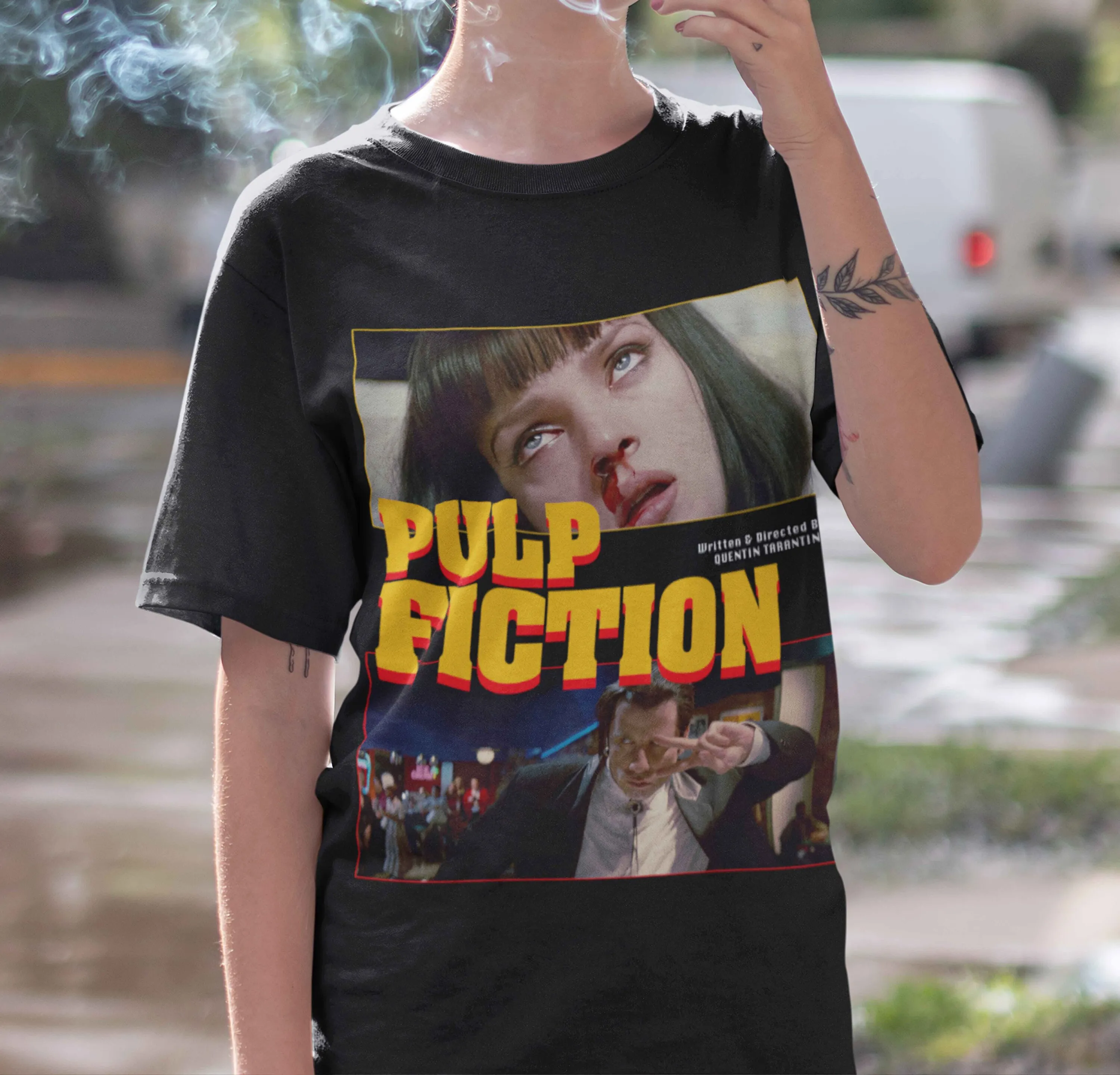 Pulp Fiction Movie T shirt Vintage Retro for Quentin Tarantino Fans Washed Oversized Birthday