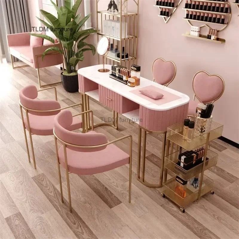 Modern Minimalist Manicure Table and Chair Set Light Luxury Beauty Salon Nail Tables Salon Furniture Household Nail Makeup Table