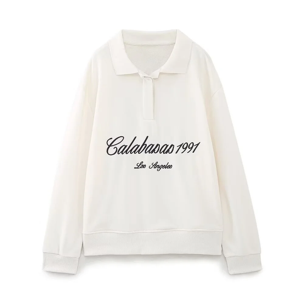 

2024 RARF Winter New Product Women's Fashion Casual Slim Fit Printed POLO Shirt Collar Long Sleeve Loose Hoodie