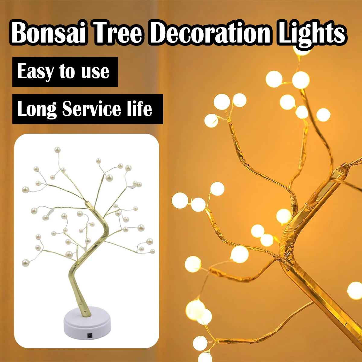 LED Night Light Christmas Tree Copper Wire Garland Lamp DIY Rose Leaf Pearl Lamp USB Or AA Battery Operated For Kids Home Party