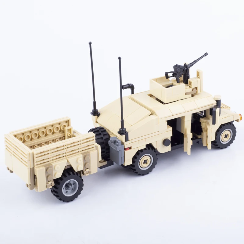 MOC US Modern Military Off-road Vehicle Building Blocks War Armored Trailer Car Hummered Carrier Weapons Bricks Toys Boys Gift