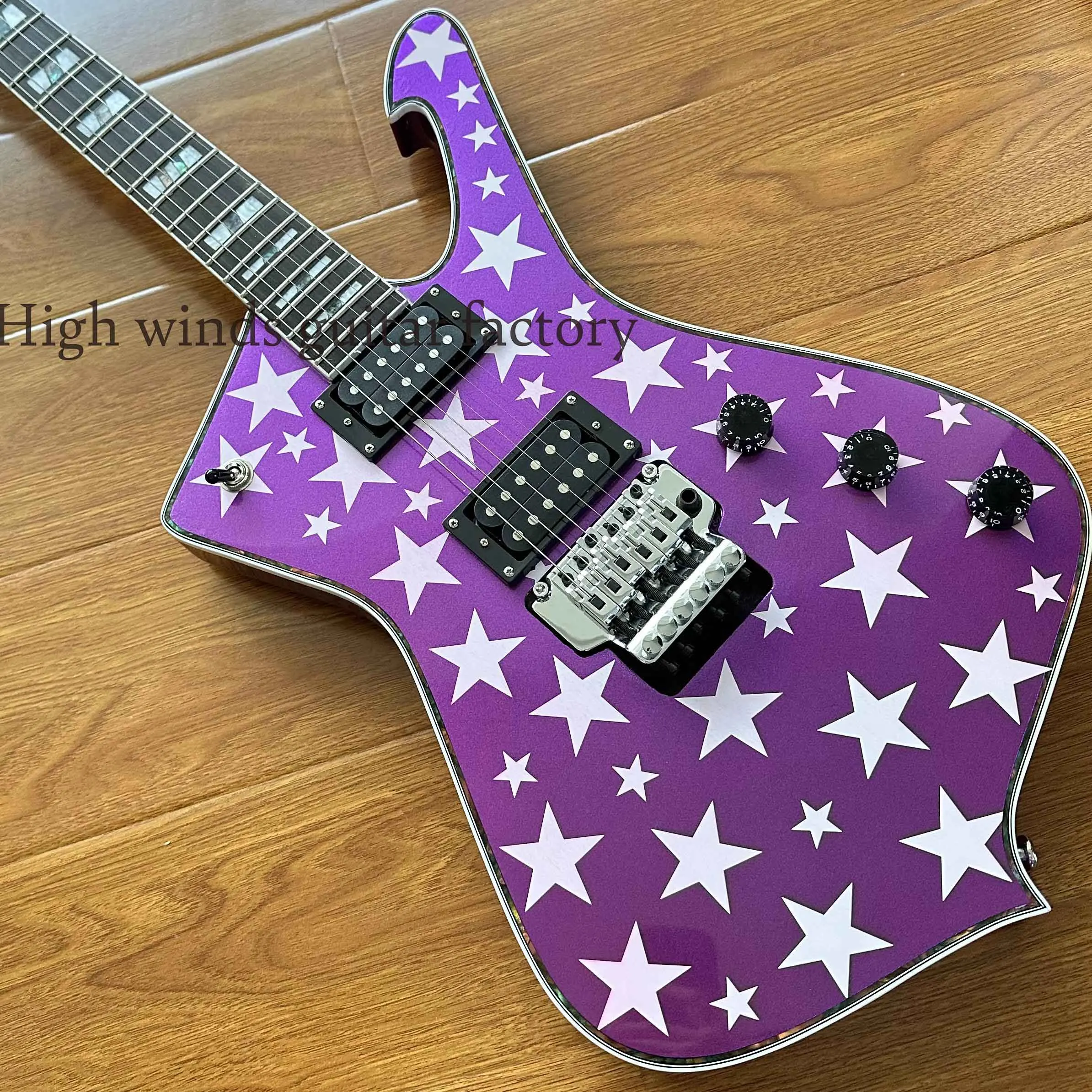 Custom Iceman Purple and white star electric guitar solid color body H-H pickups -