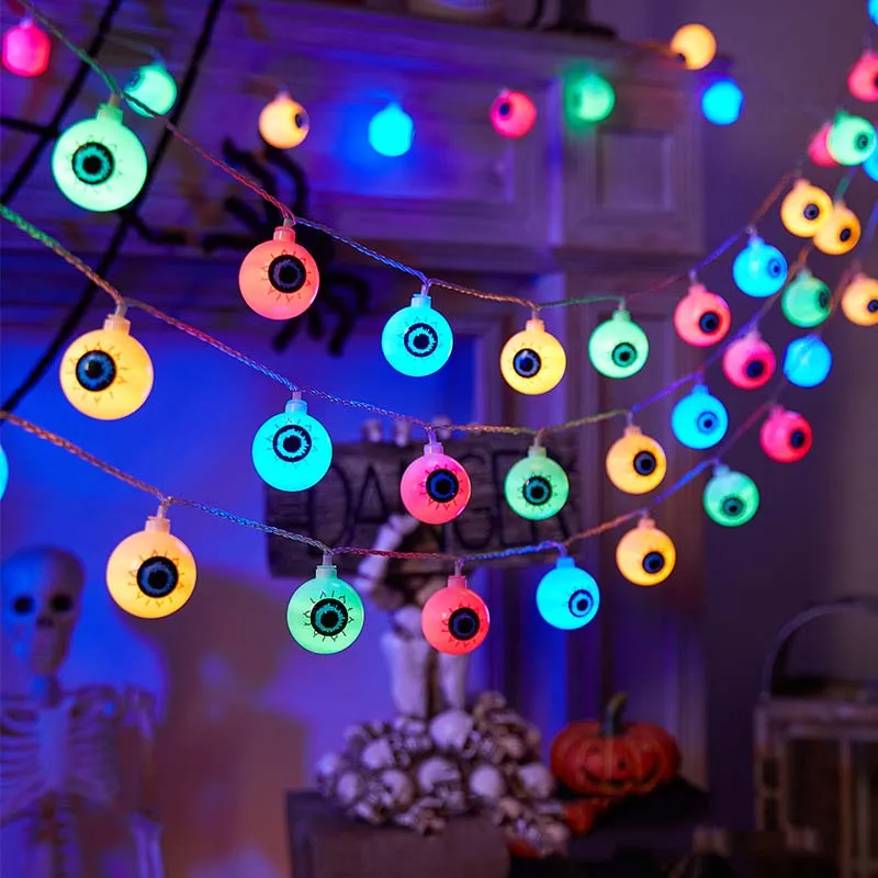 أضواء سلسلة هالوين LED 20LED مع عيون مضيئة على شكل قرع وشبح وخفافيش، ديكور بطارية USB للحفلات الداخلية والخارجية وديكور المنزل والحديقة