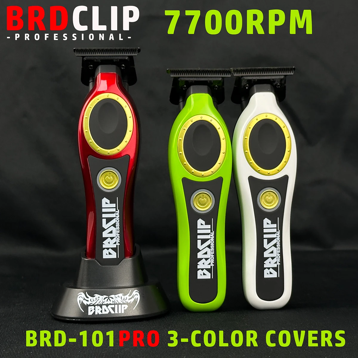 BRDCLIP 101RPO 3 Color Cover Electric Hair Trimmer 7700RPM DLC Men's Professsional Hair Clipper with Charge Base New Upgrade