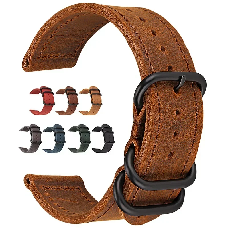 Pulseira de couro crazy horse para samsung galaxy watch 7/6/5/4/fe/3 20mm 22mm pulseiras retrô huawei watch gt 5-4-3-pro