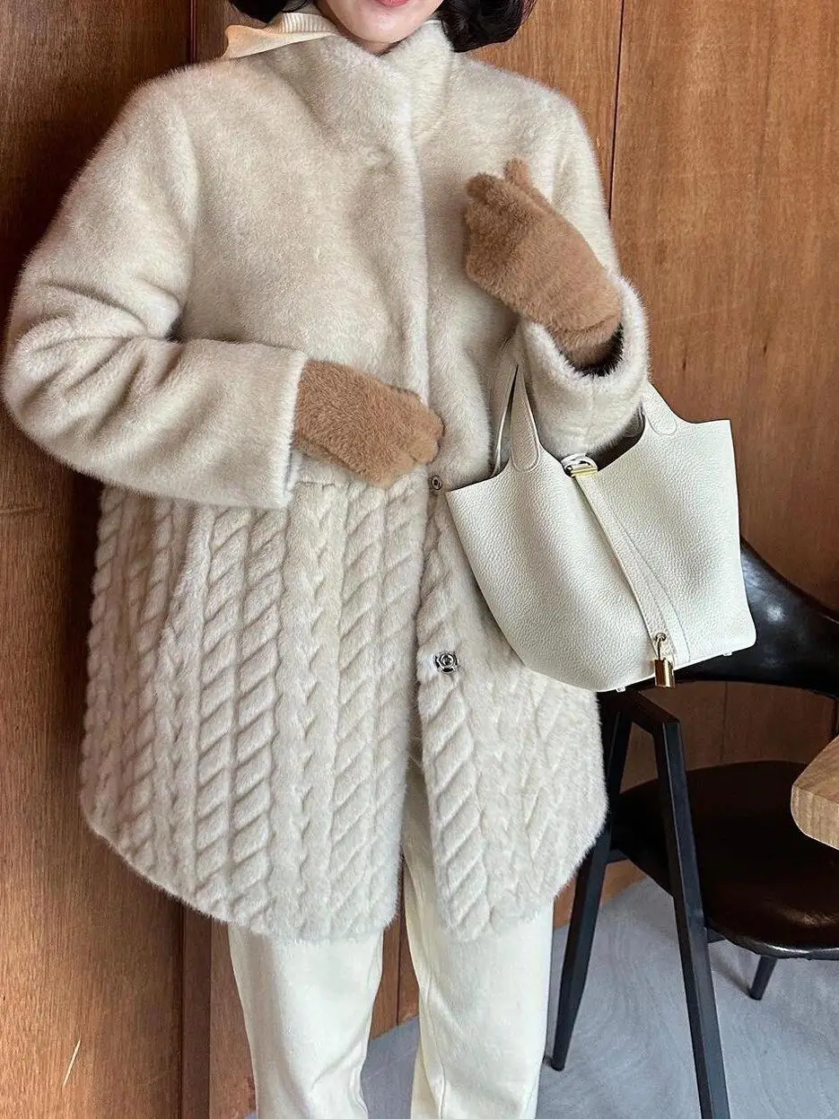 Eco-Friendly Fur Coat Women's Korean Style 2024 Autumn Winter New Integrated Sable Velvet Coat Long Sleeve Warmth Universal Fit