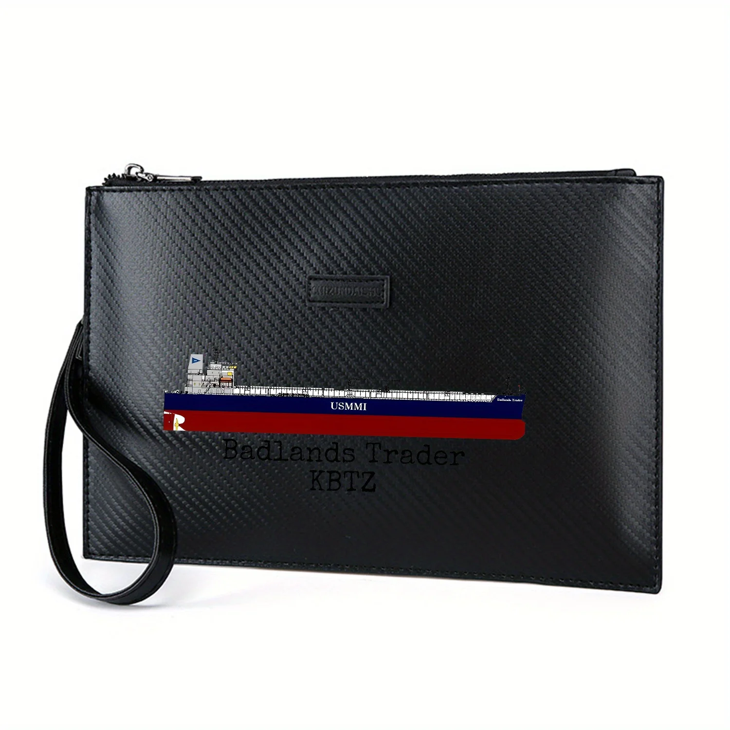Blue vessel red hull USMMI text Elegant Printed PU Men's Handbag Fashionable and Practical for Everyday Carry