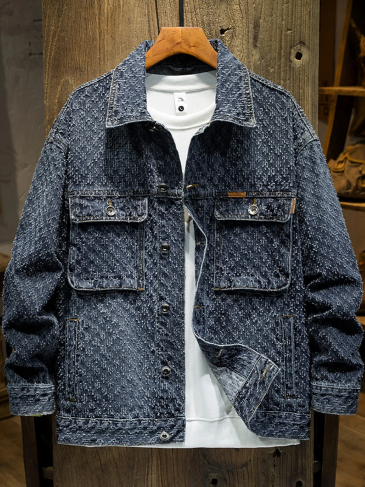 

High-End Claw Luxury Slim Fit Men's Denim Jaet Retro American Sle Heat Transfer Print Loose Cotton Long Sve Coat