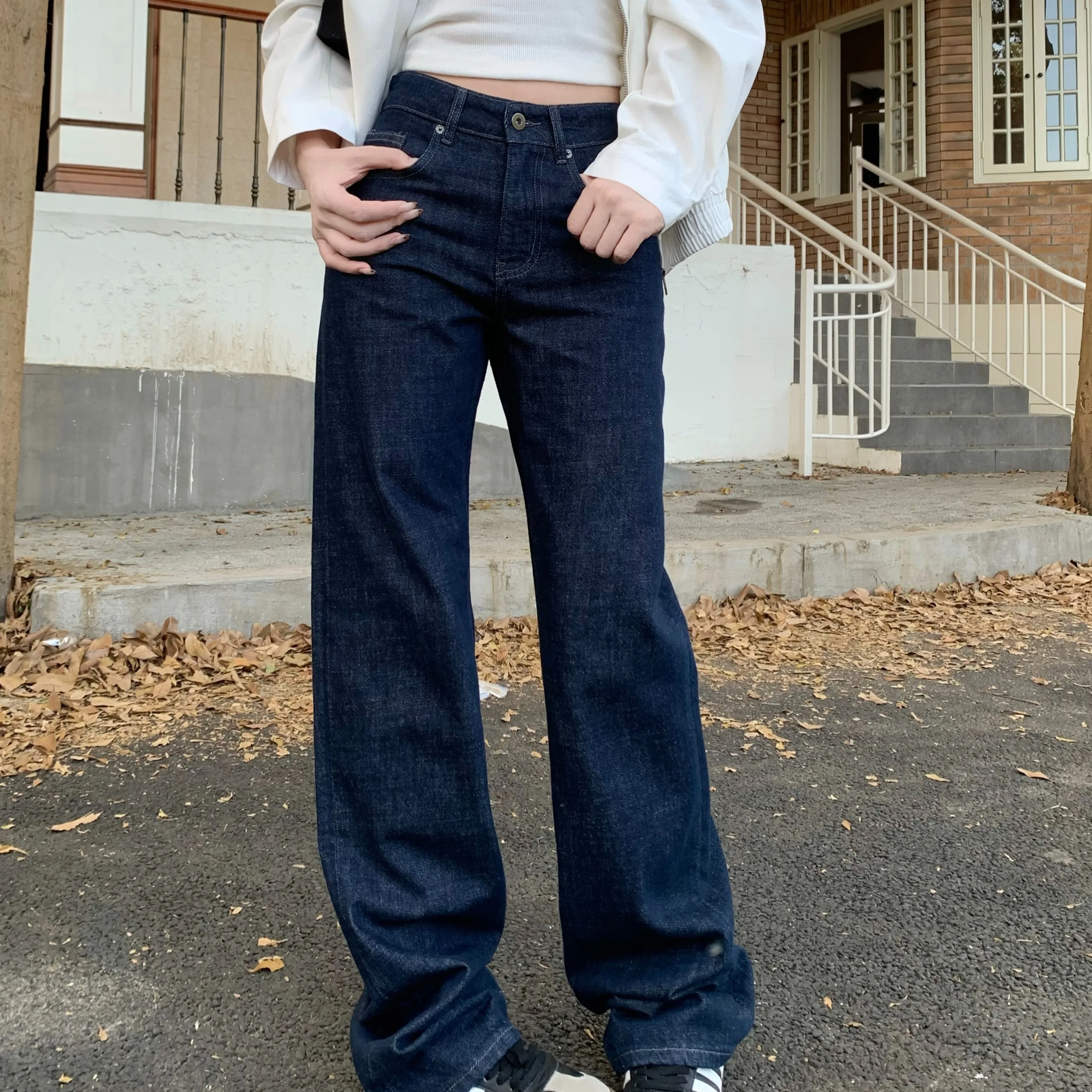 Original Color Korean Style Women's Casual Straight Leg Wide Leg Jeans High Waist Long Pants Slimming Micro Flared Pants