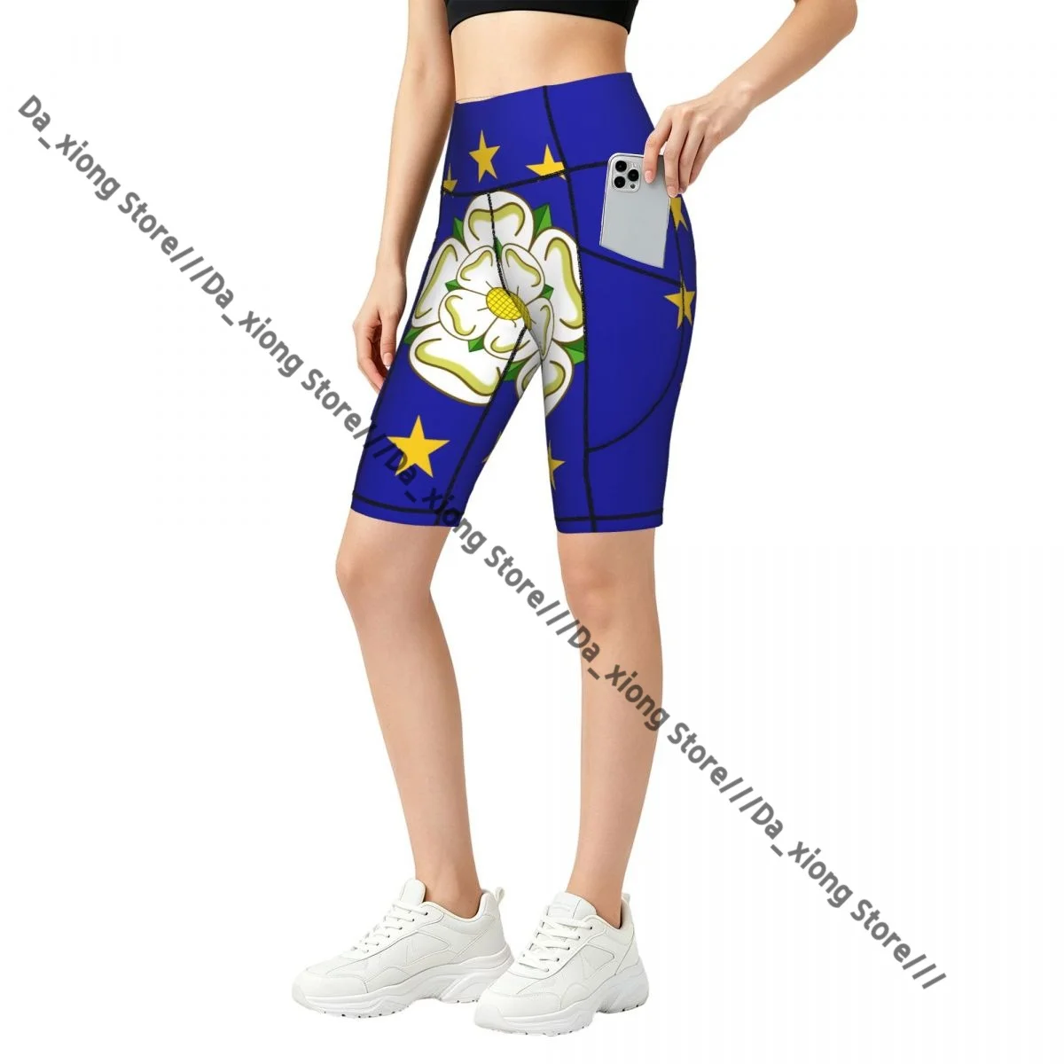 Ladies Yoga Shorts Yorkshire In EU Flag Breathable Gym Running Workout Pants