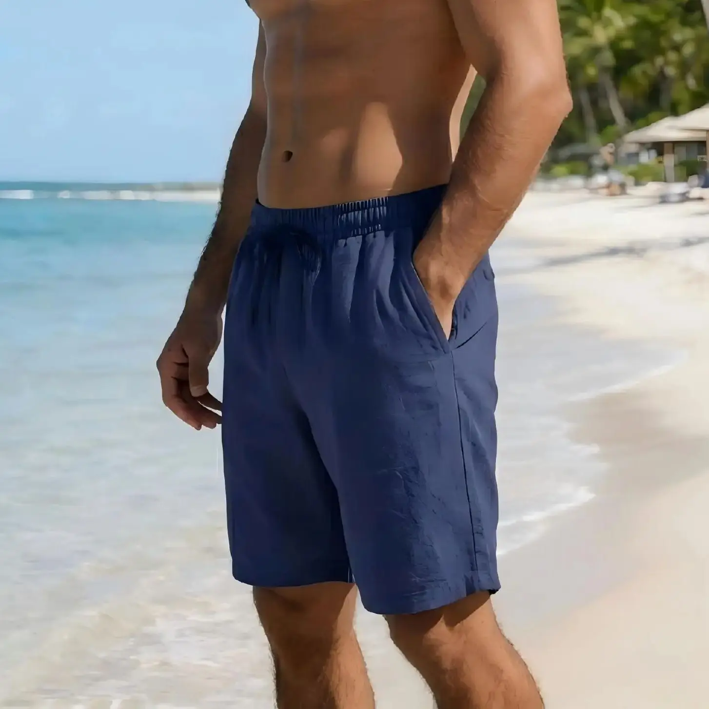

Новые мужские хлопковые льняные пляжные шорты, летние повседневные дышащие шорты на шнурке с эластичным поясом, свободного кроя, для отпуска, 2026