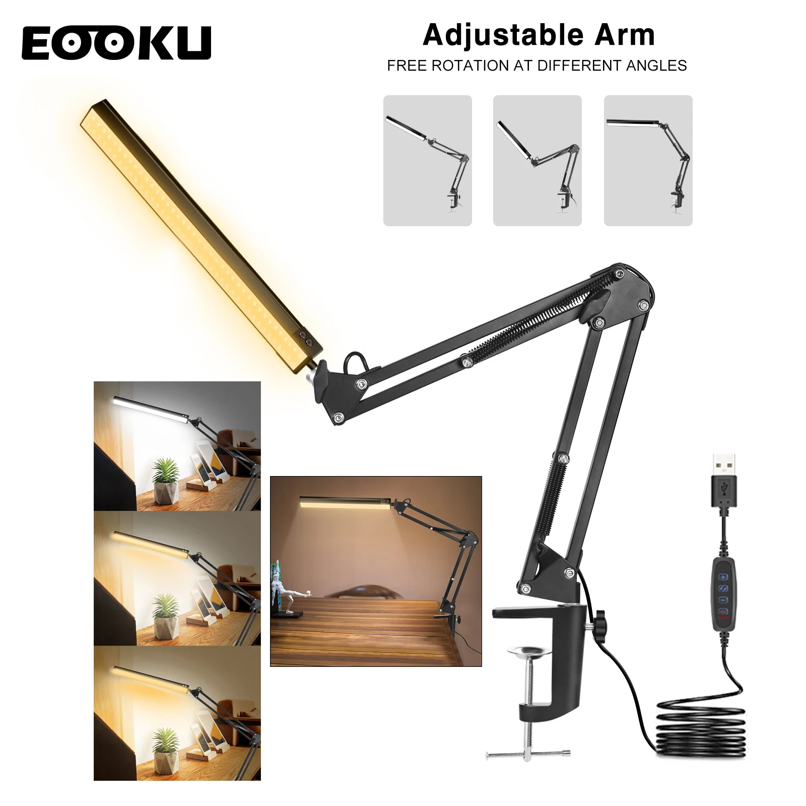 EOOKU 12W Table Light Eye-Caring LED Desk Lamp Adjustable Swing Arm with 80Pcs SMD LED Lights for Reading Working Home Office