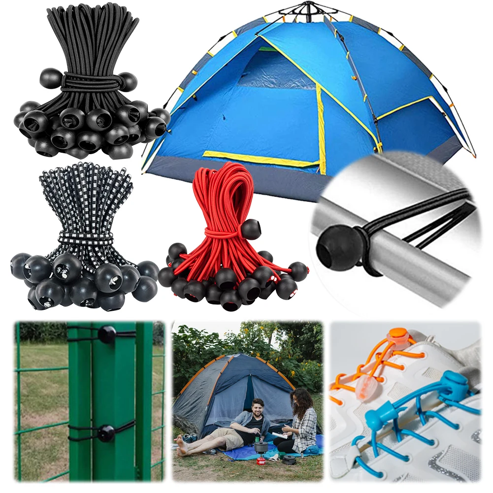 50Pcs Ball Bungee Cords with Elastic String Fixed Boat Pole Elastic Rope Tarp Canopy Bungee Balls for Outdoor Indoor Activities
