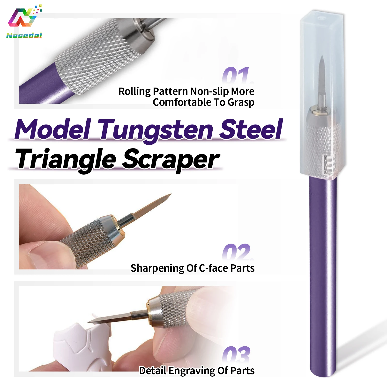 Nasedal Tungsten Steel Triangular Scribing Knife for Gundam Model Making Panel Line C-Surface Engraving Metal Scraper Hobby Tool