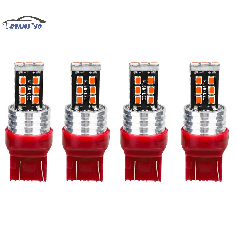 4Pcs 7443 7440 Red Flashing Strobe Blinking Rear Alert Safety Brake Tail Stop High Power LED Light Bulbs