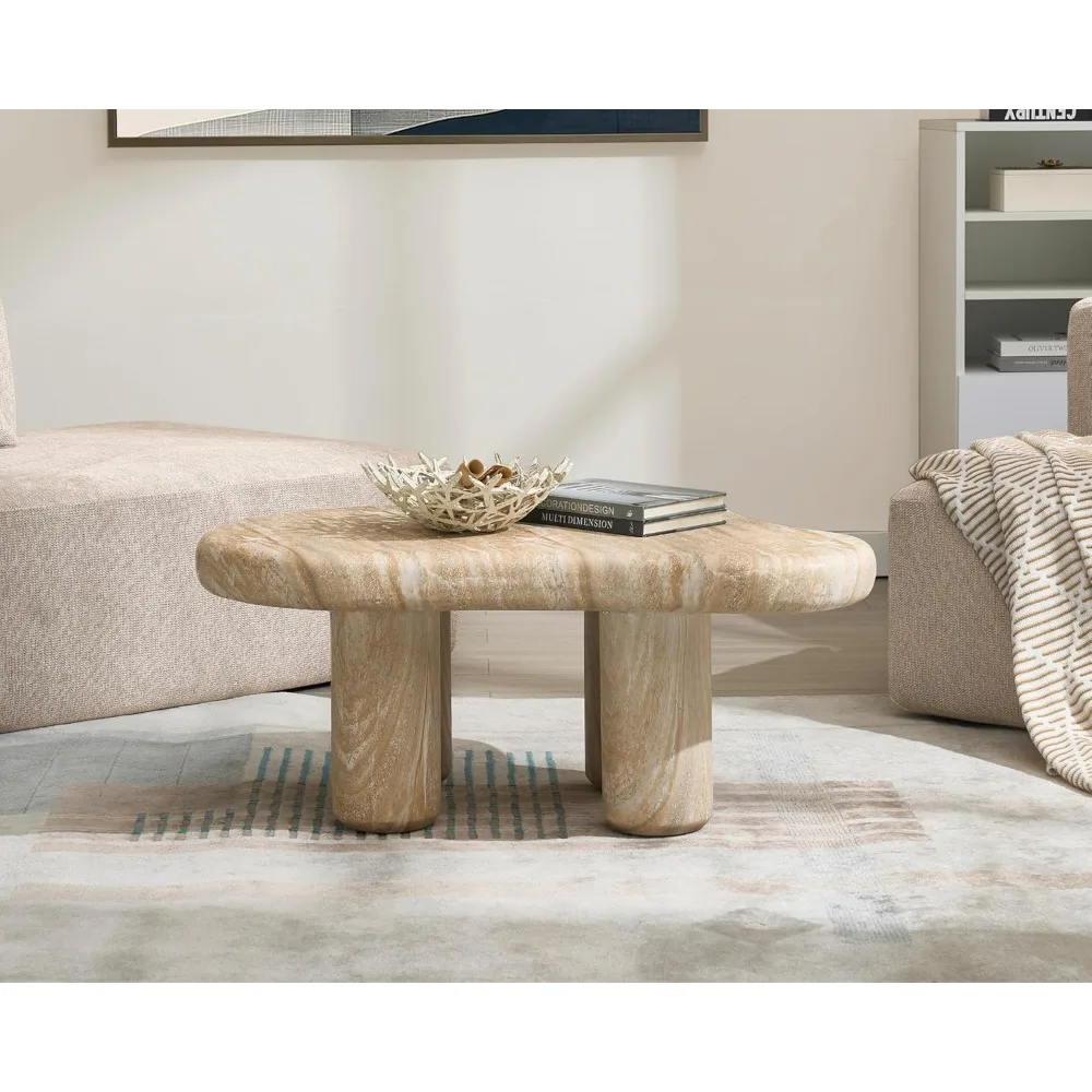 Mesa de centro elegante em nuvem inspirada em pedra – tampo tipo mármore curvo natural, peça central para sala de estar/quarto