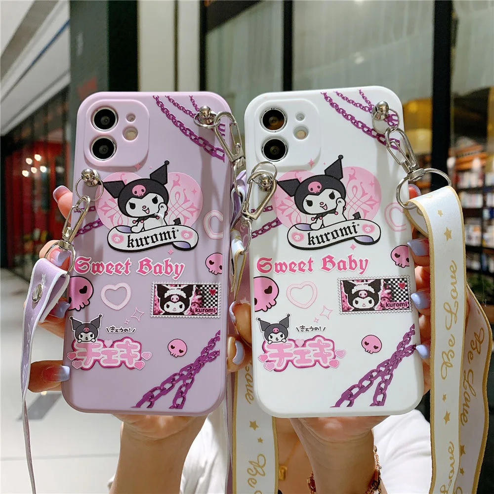 Sanrio Kuromi 3D Cartoon Phone Cases For iPhone 15 14 13 12 11 Pro Max XR XS MAX 8 X 7 Anti-drop Soft Silicone Cover Y2k Girls