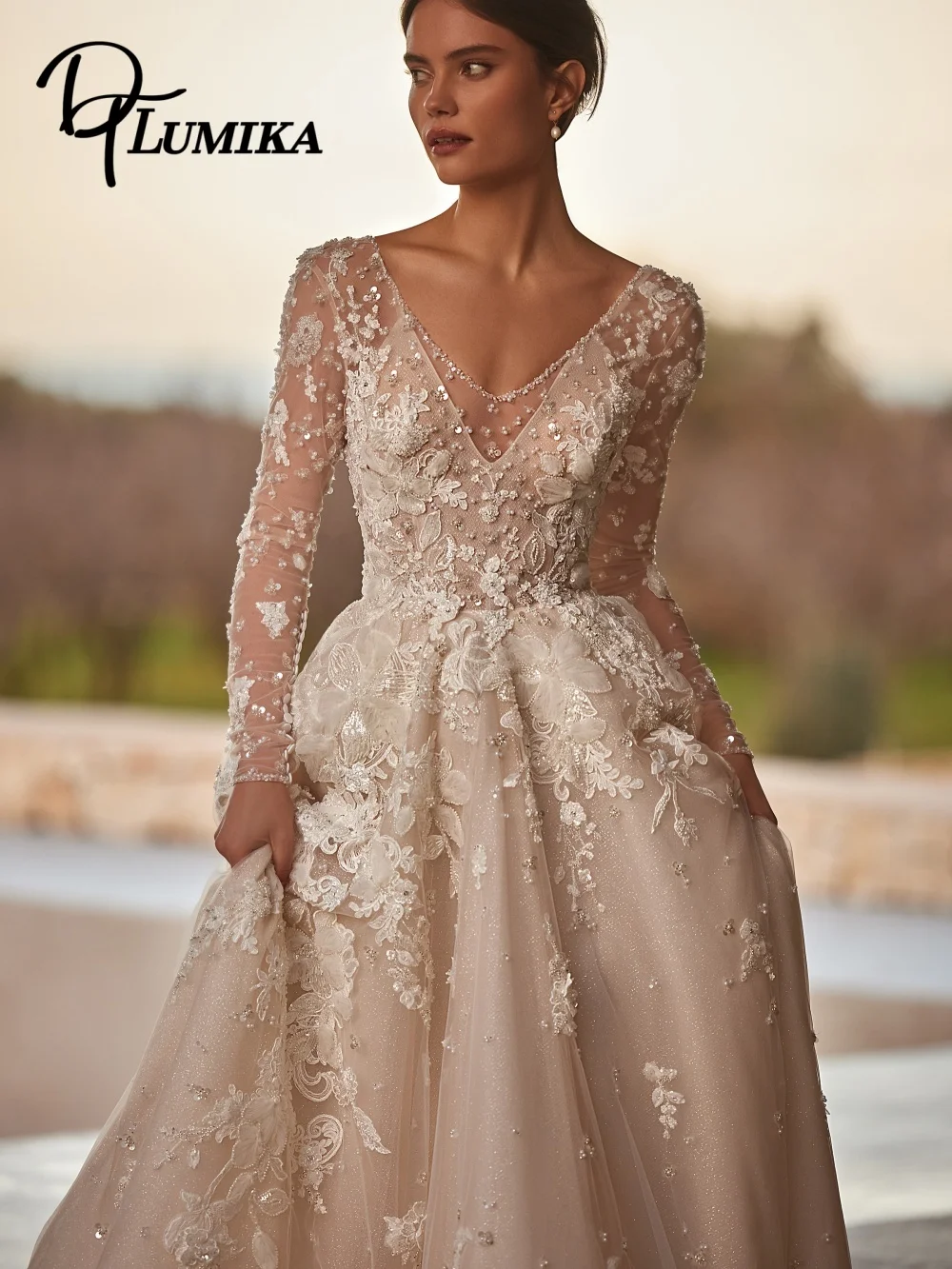 

Sexy Deep V-Neck Wedding Dress 2026 Elegant Applique Bridal Gown Sexy A-Line Applique Floor-Length Customized