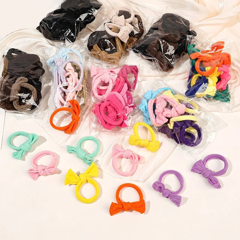 5/10Pcs Children Bow Tie Hair Bands Colorful Nylon Scrunchie Hair Ties Rubber Band Kids Elastic Hair Band Girl Hair Accessories