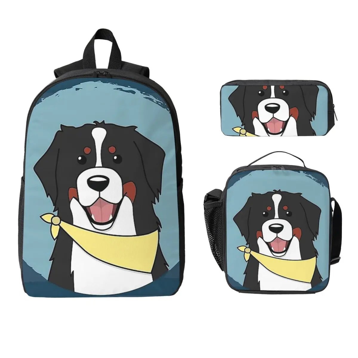 

Friendly Bernese Mountain Dog Animal Backpack BookBag School Bag Computer Shoulder Bags 3ps Insulated Lunch Bag Pencil Case