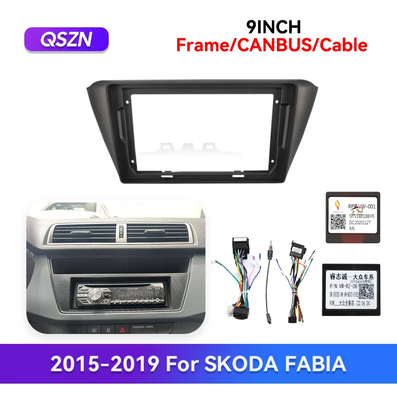 QSZN Cable Wiring Harness For SKODA FABIA 2015-2019 Car Fascia Video Panel Player Audio Canbus Adapter Frame Dashboard Bezel