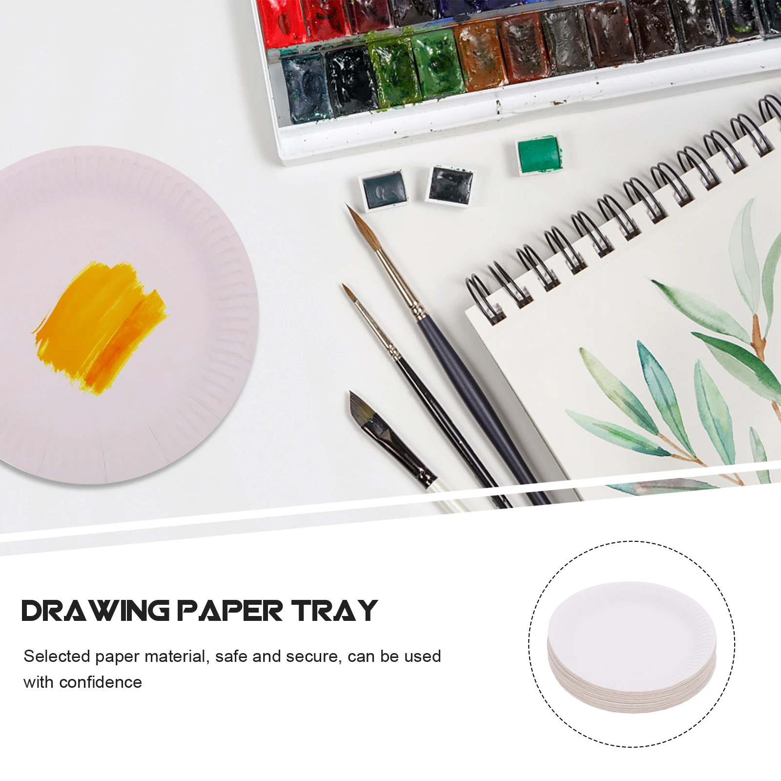 

50pcs Blank Water Color Painting Trays Disposable Paper Plates For Diy Supplies Leaf Proof Oil Water Resistant